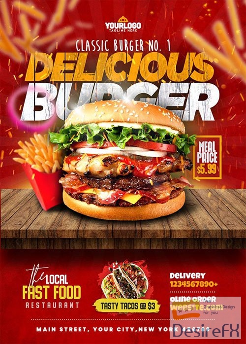 Burger Menu Promotion Flyer PSD Template