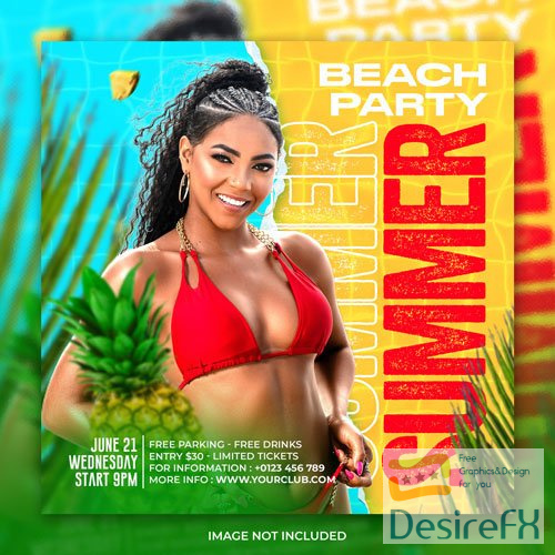 Club dj summer beach party flyer social media post psd template
