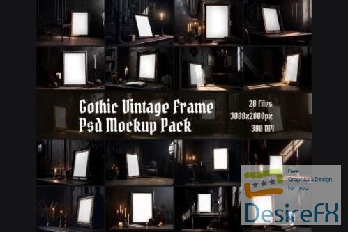 Dark Gothic Frame PSD Mockups, Vintage Frame Mockup Pack - 2565360