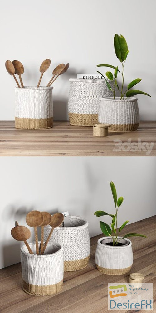 Decorative set with baskets 2 - 3d model
