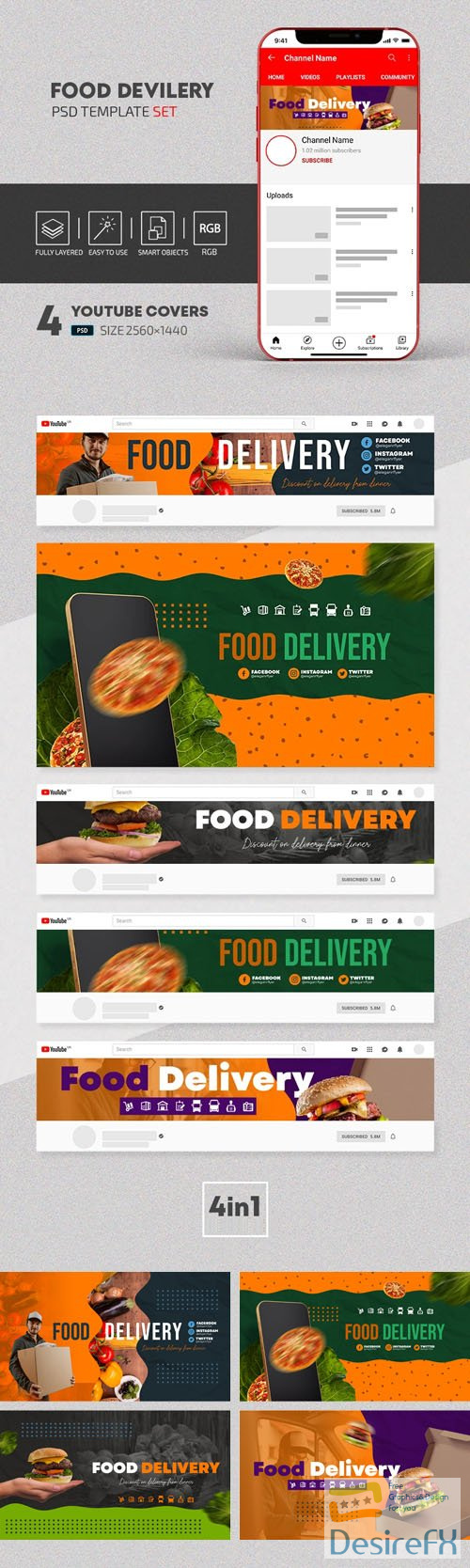 Food Devilery - Youtube Banners PSD Templates