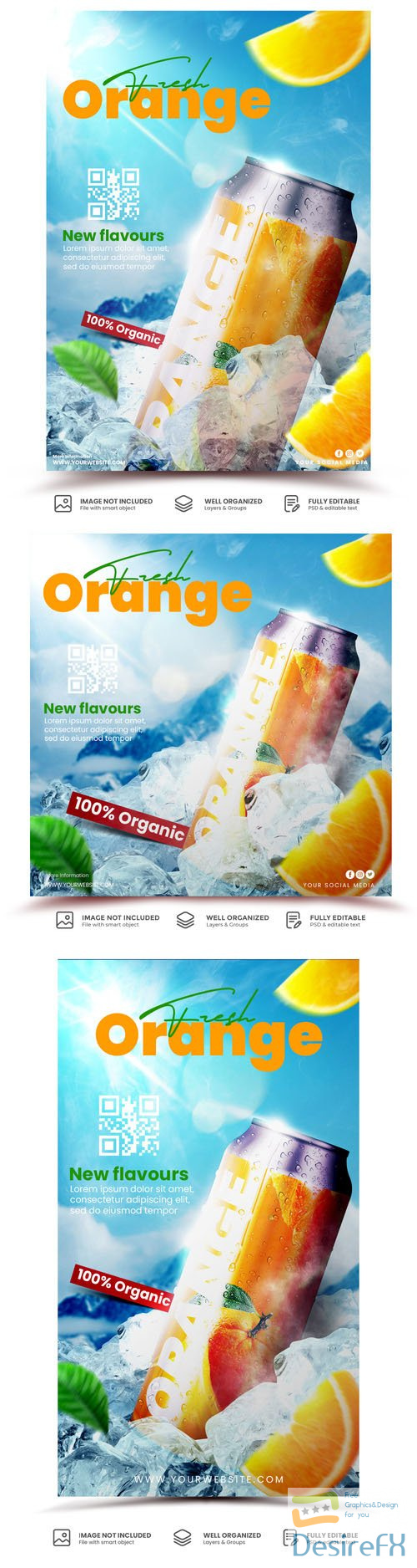 Fresh and natural organic orange juice promotion flyer template