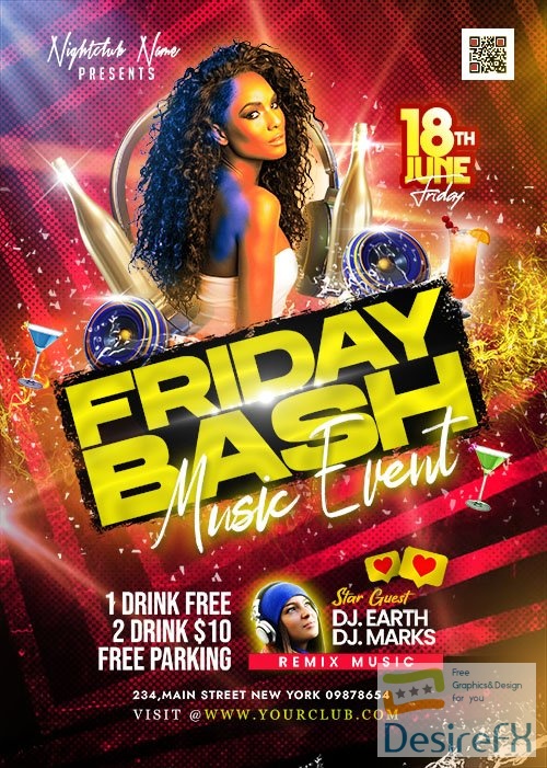 Friday Bash Music Event Flyer PSD