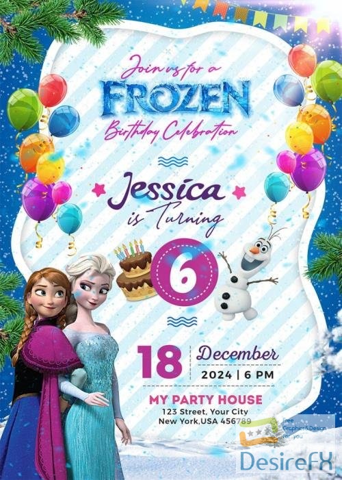 Frozen Birthday Invitation Card PSD Template