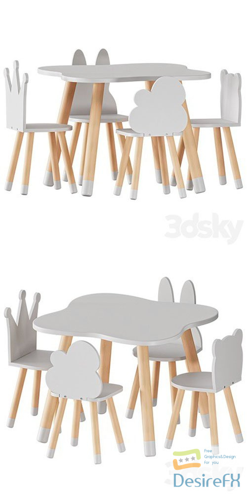 FUN Wooden Kids Table and Chairs Set - 3d model