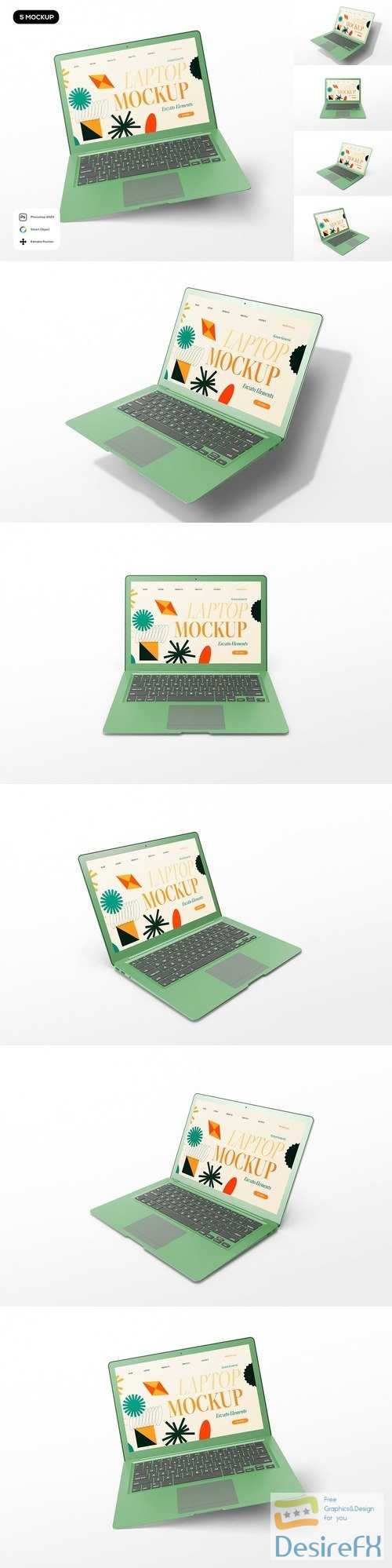 Green Laptop Generic Mockup