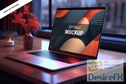 PSD a beautiful and elegant laptop mockup macbook on a office desk editable