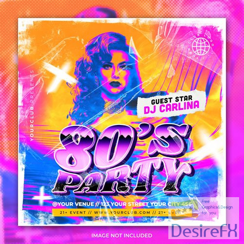 PSD club dj retro 80s party social media post and flyer template