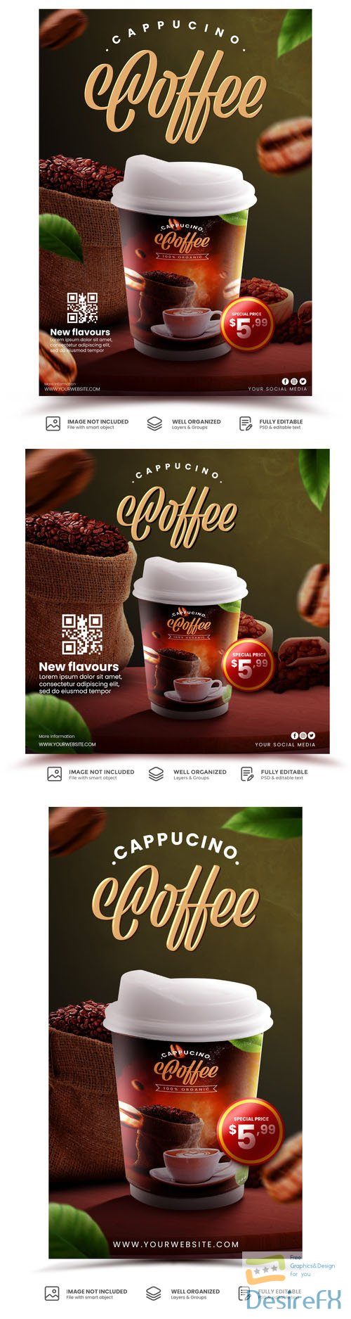 PSD coffee shop drink menu social media post promotion template