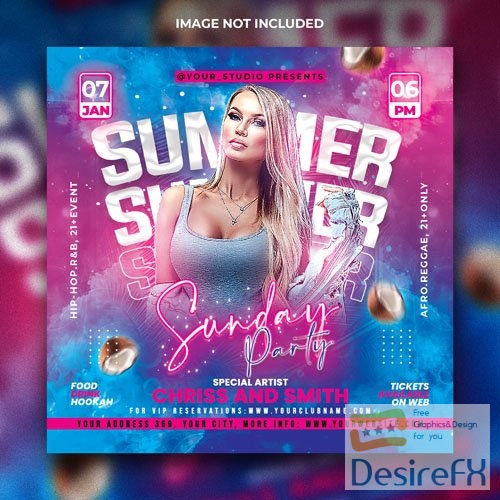 PSD dj summer night club party flyer social media post template