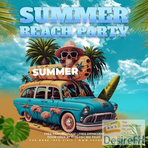 PSD summer beach night party flyer social media post template design