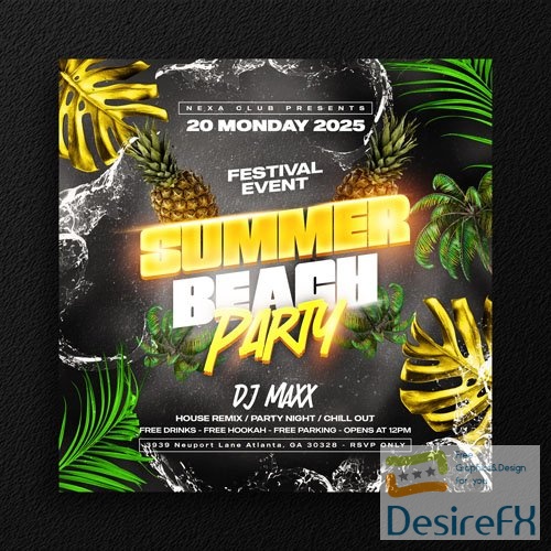PSD summer chillout tropical beach party flyer social media template or web banner promotion