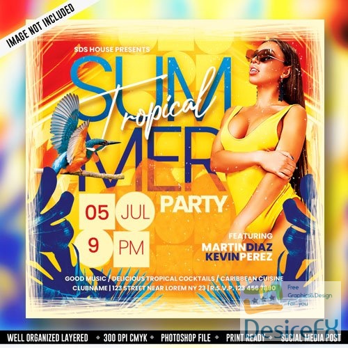 PSD tropical summer party flyer template