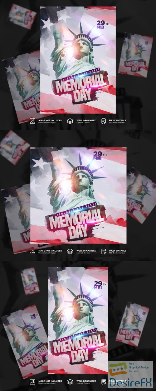 Psd usa memorial day poster,  instagram story flyer template