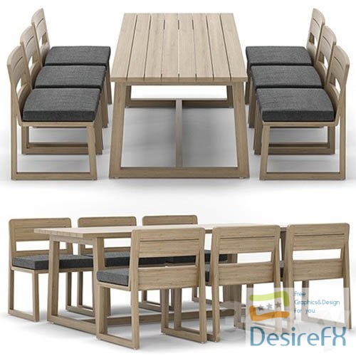 RH Outdoor Sebastian rectangular table chair - 3d model