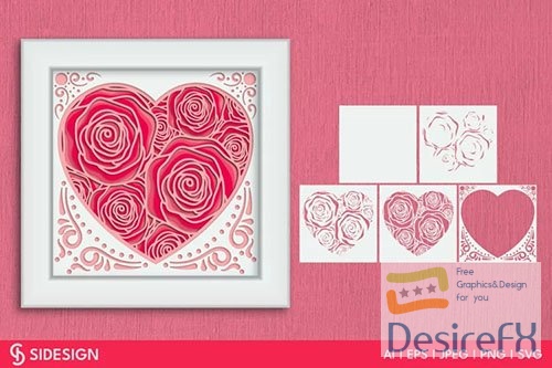 Rose Inside Heart 3D Layered Papercut