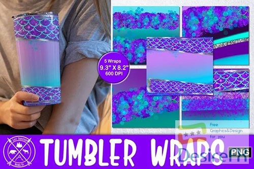 Skinny tumbler, mermaid tumbler wrap design elements