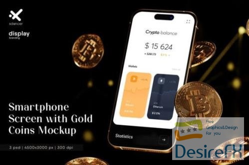 Smartphone Screen with Gold Coins Mockup - 2560432