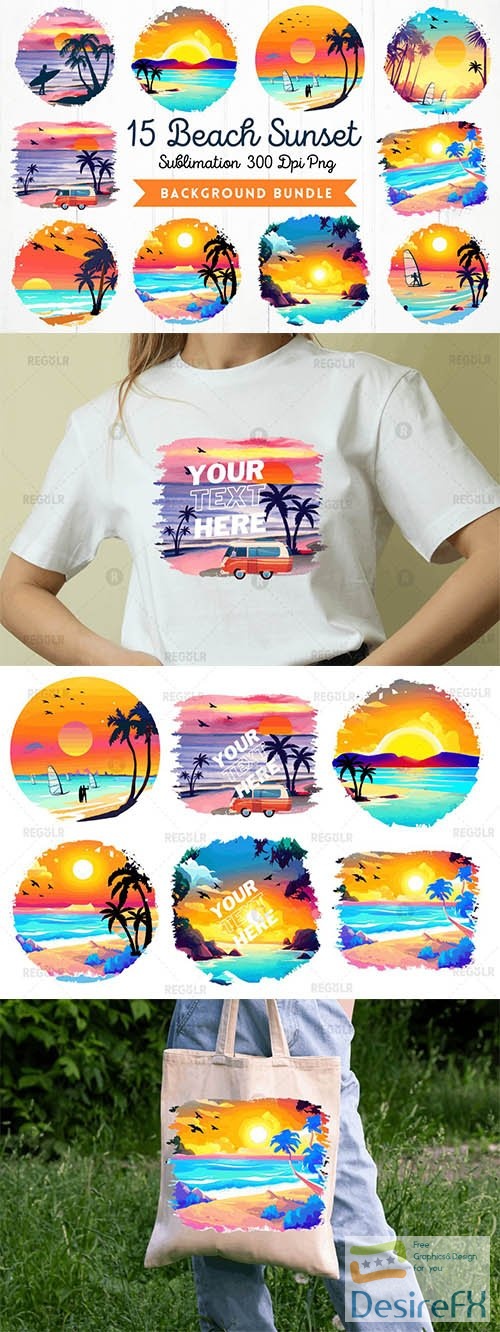Summer, beach sunset bundle design elements