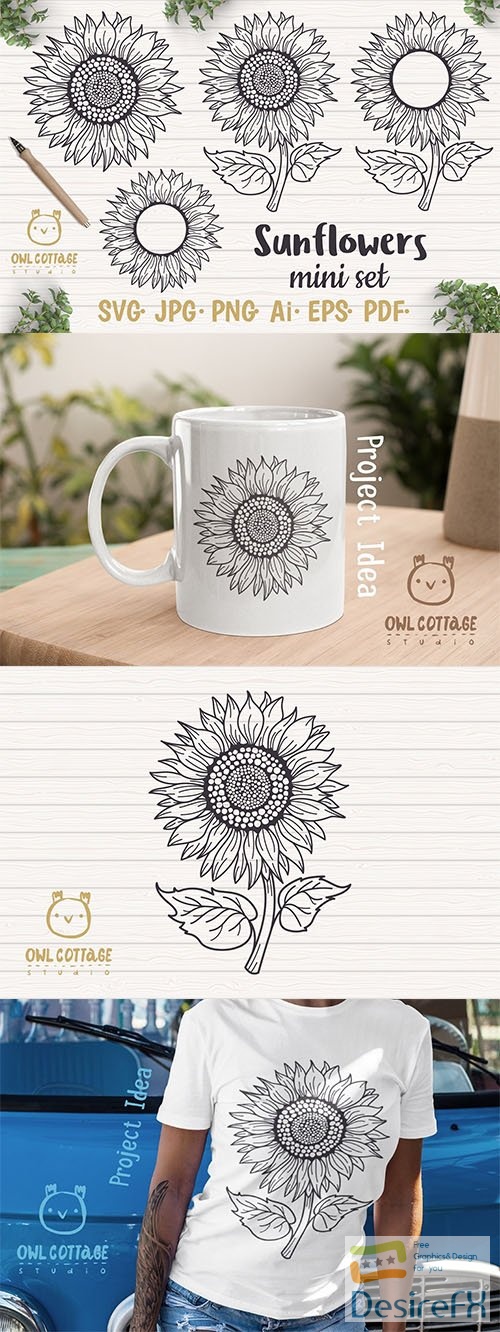 Sunflower monograms  bundle  design elements