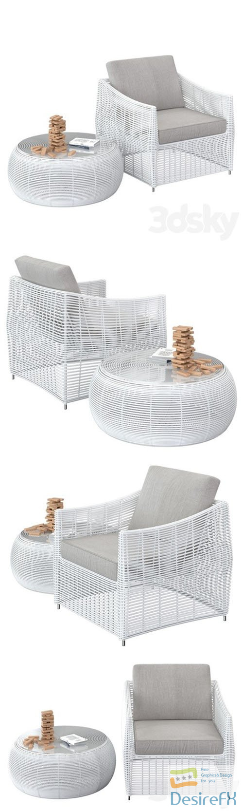 Table and rattan chair - 3d model
