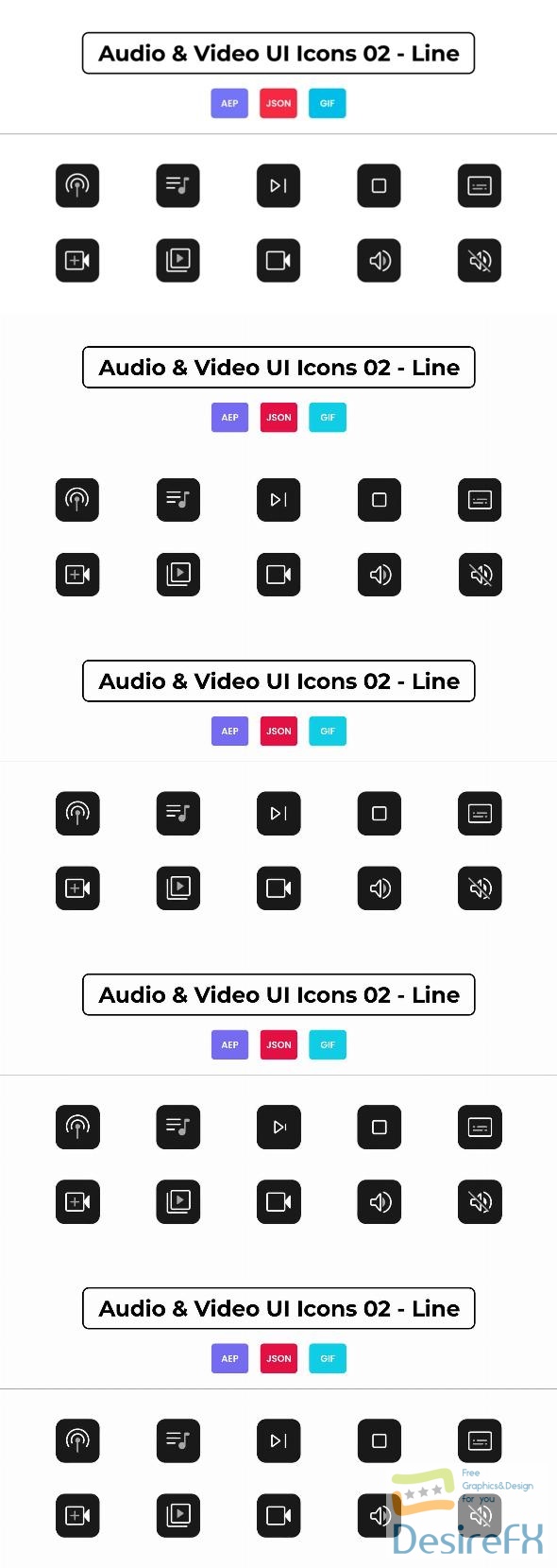 VideoHive Audio & Video UI Icons 02 - Line 44627527