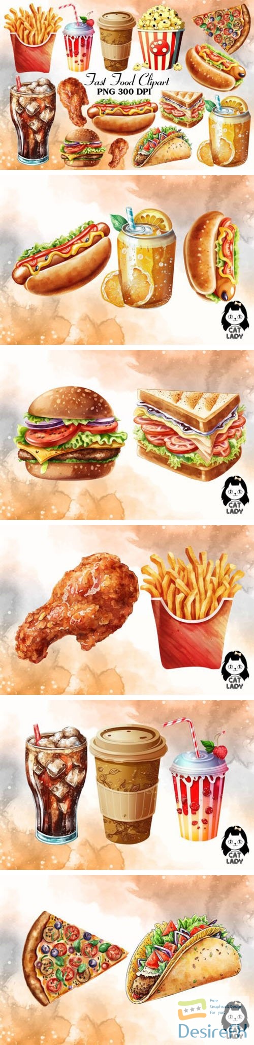 Watercolor Fast Food Clipart Bundle