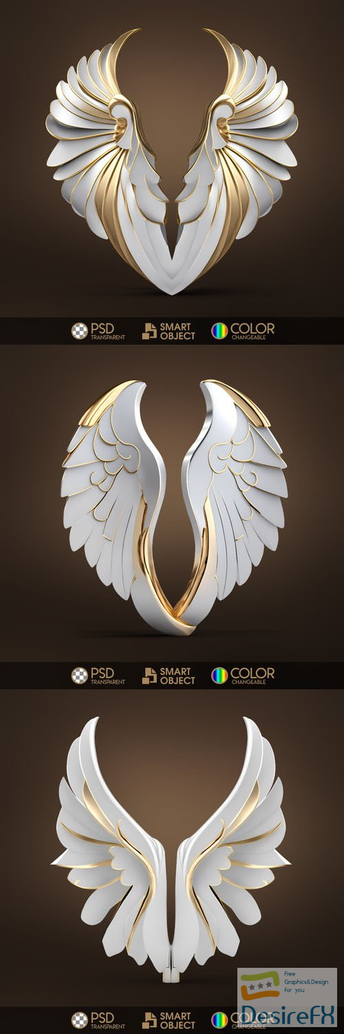 White and gold angel wings in psd