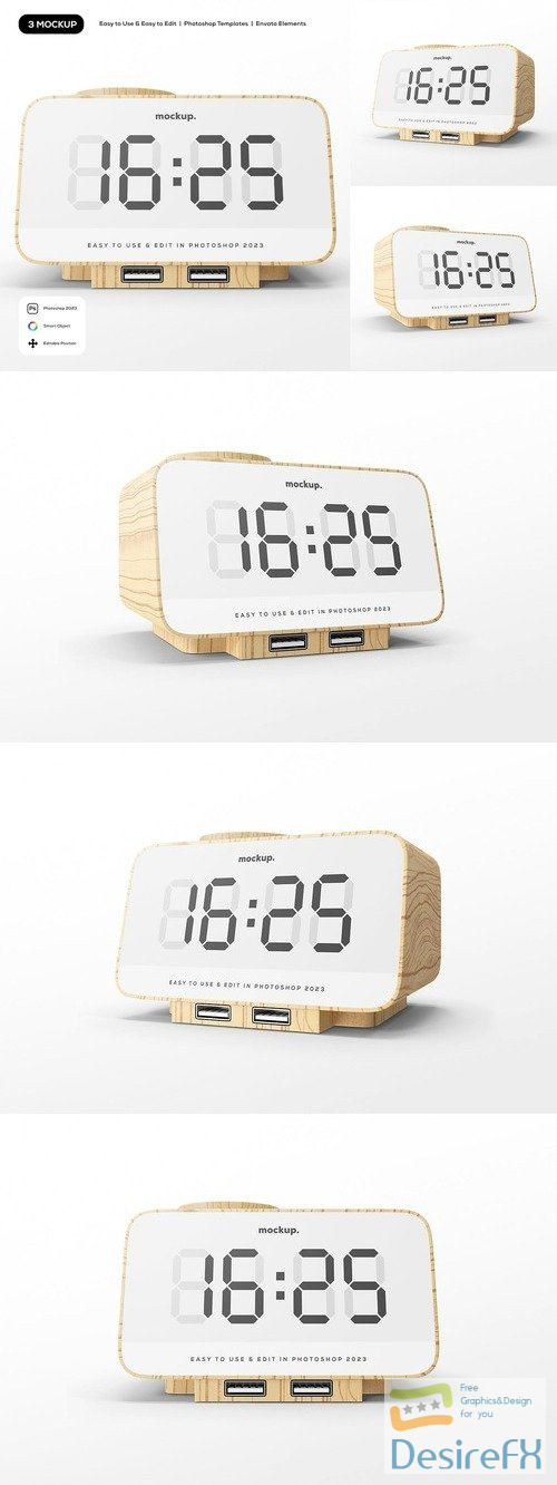Wooden Digital Clock Mockup