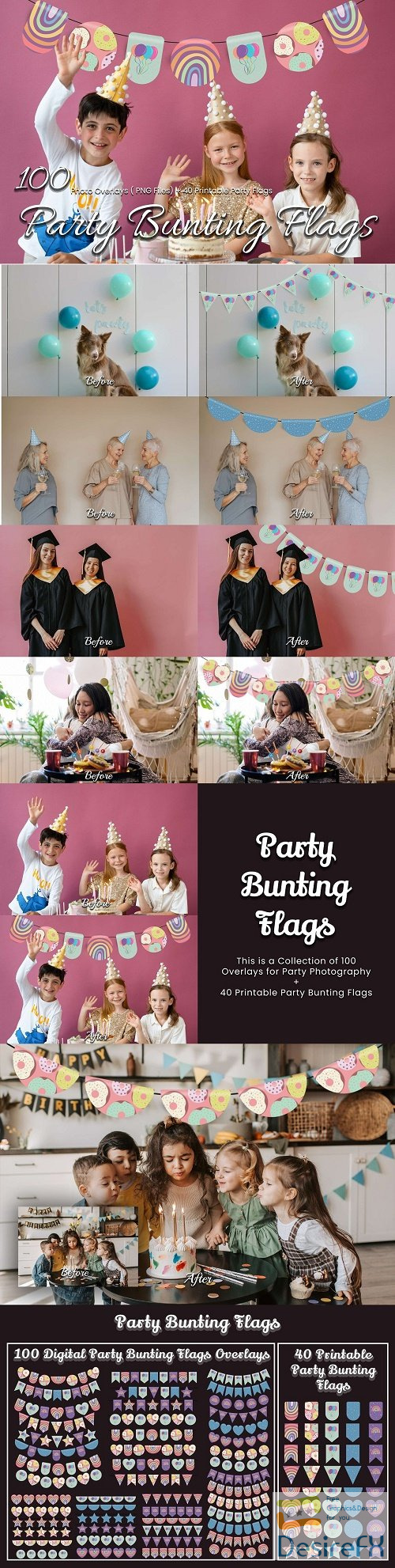 100 Party Bunting Flags Overlays - 17667912