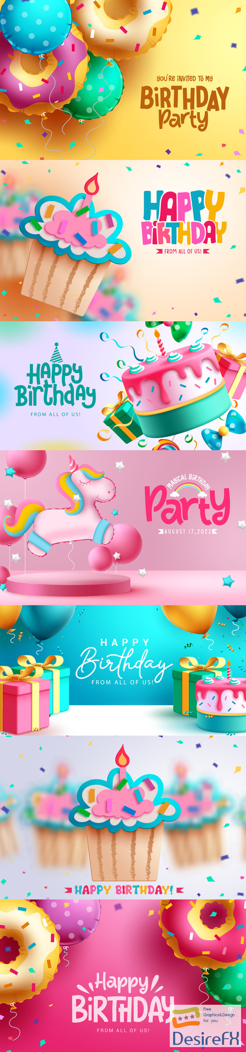 Birthday vector design, happy birthday cut cupcake elements