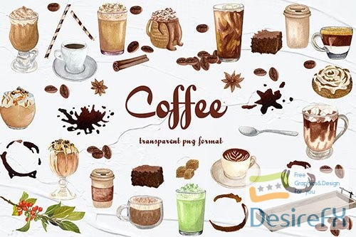 Coffee Watercolor Clipart PNG