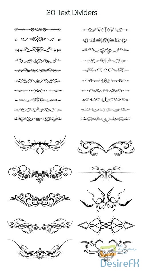 Dividers textset, ornaments, swirls, borders in vector