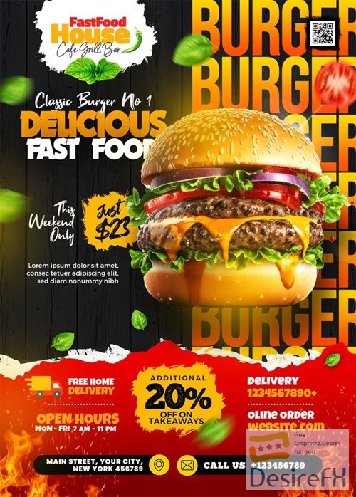 Fast Food Restaurant Flyer PSD Template A4