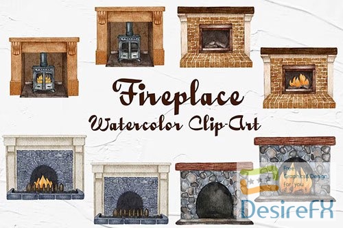 Fireplace Watercolor Clipart PNG
