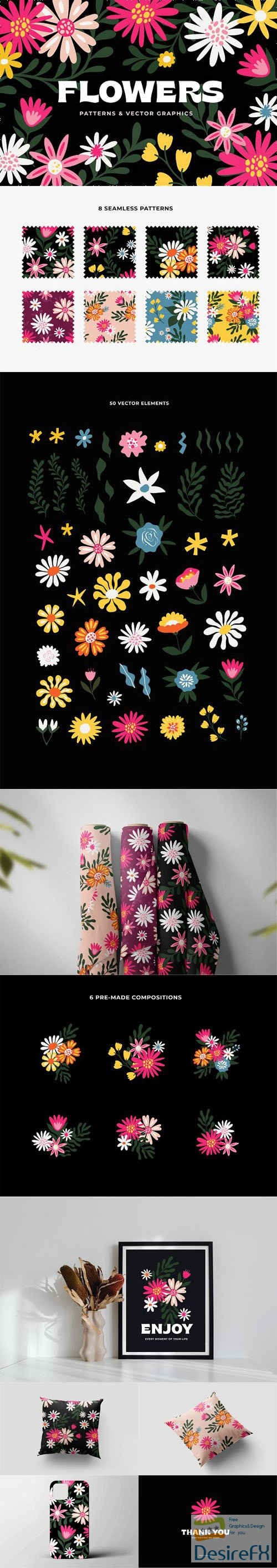 FLOWERS - Patterns & Vector Graphics + BONUS