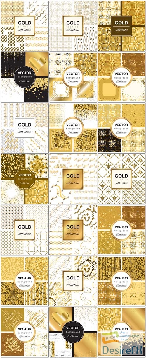 Golden backgrounds with patterns vector collection