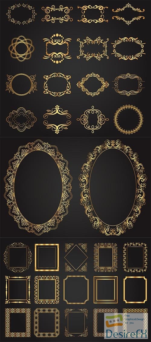 Golden vintage frames set in vector