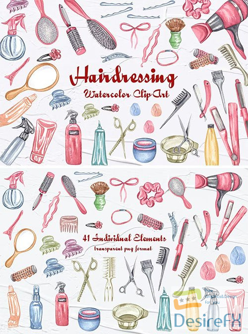 Hairdressing Watercolor Clipart PNG