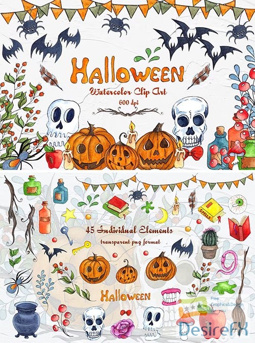 Halloween Watercolor Clipart PNG