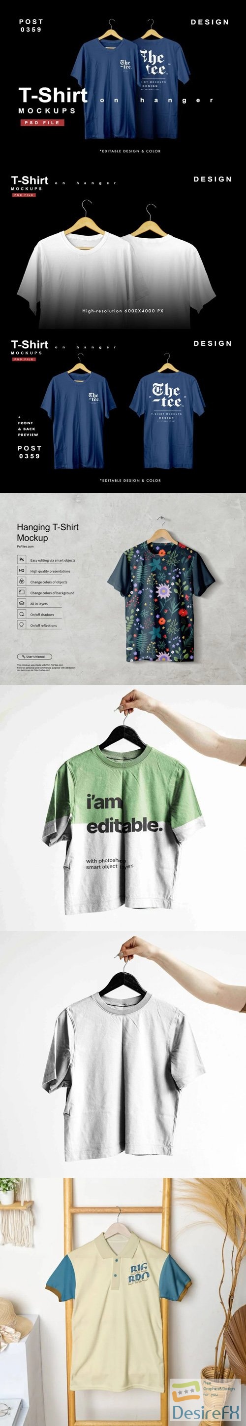 Hanging T-Shirt PSD Mockups Templates Collection|