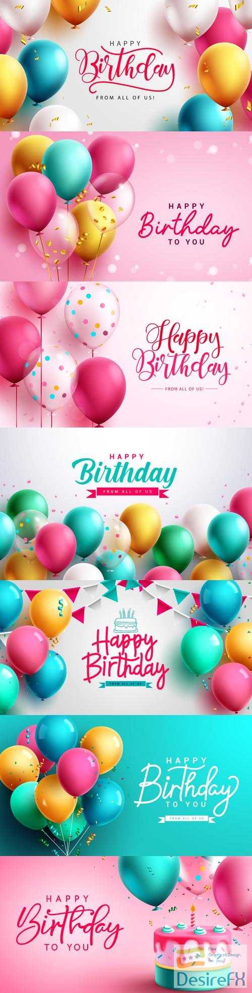 Happy birthday text vector design, birthday balloons party elements decoration