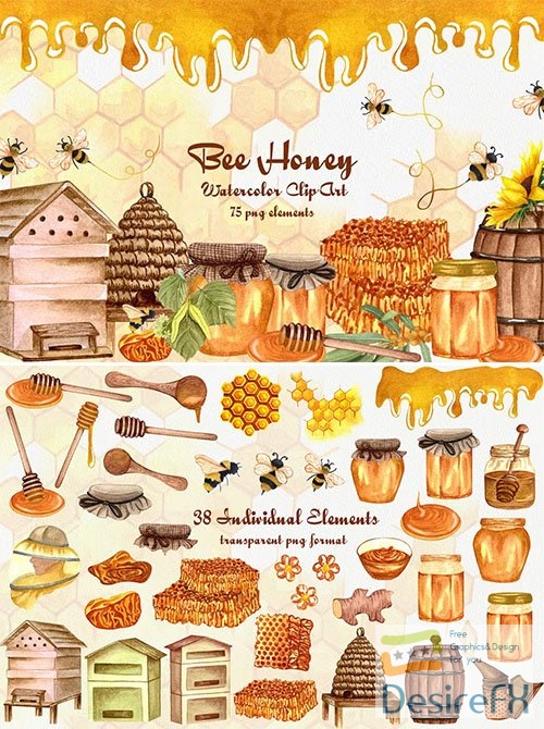 Honey Watercolor Clipart PNG