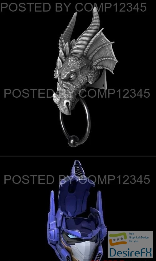 Optimus Prime Popcorn Bucket and Dragon Head Door Knocker 3D Print