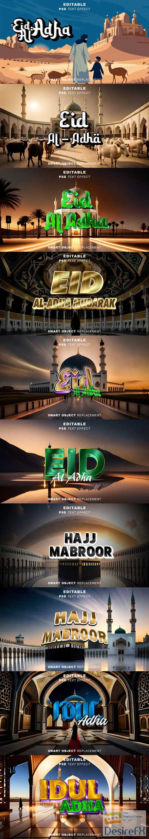 PSD haji mambroor eid al adha text effect style with ai background