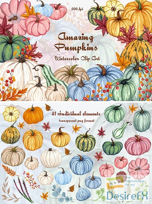 Pumpkin Watercolor Clipart Fall Clipart PNG