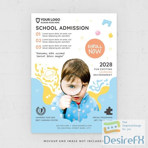 School admission educational flyer template for kids' programs in psd