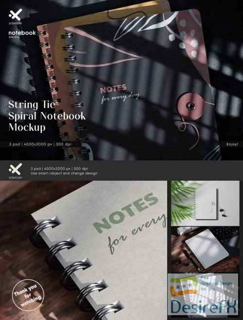 String Tie Spiral Notebook Mockup  - 2616807