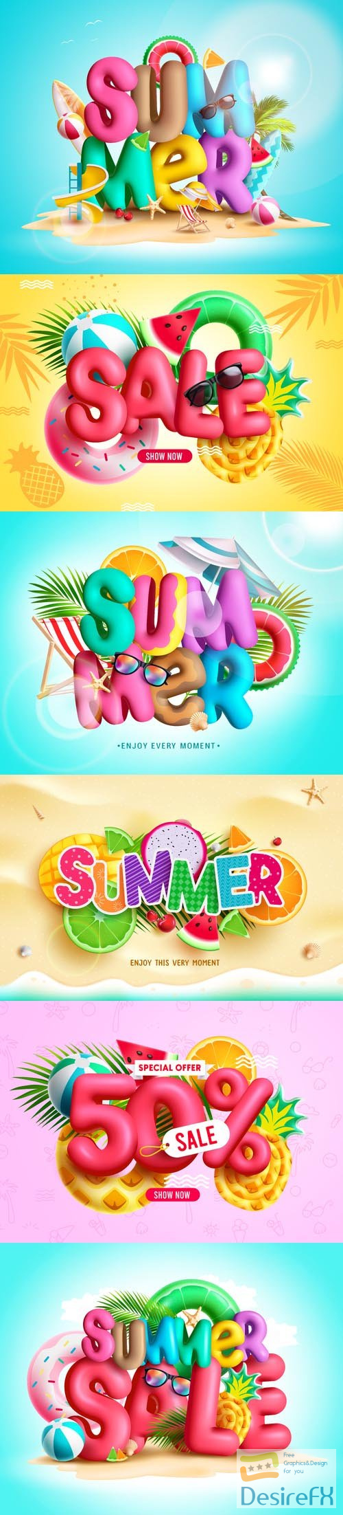 Summer 3d text vector design, summer colorful font letter with beach elements