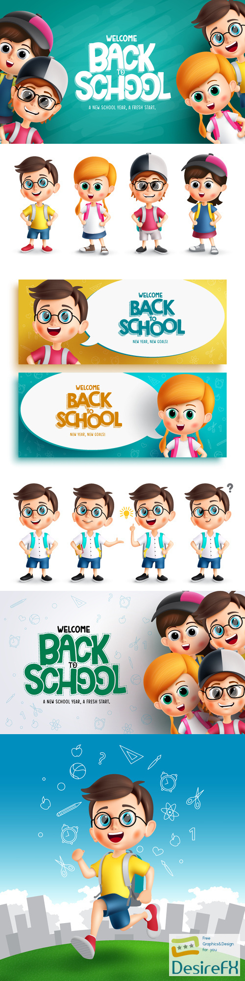 Vector back to school, school text with student characters in chalkboard element